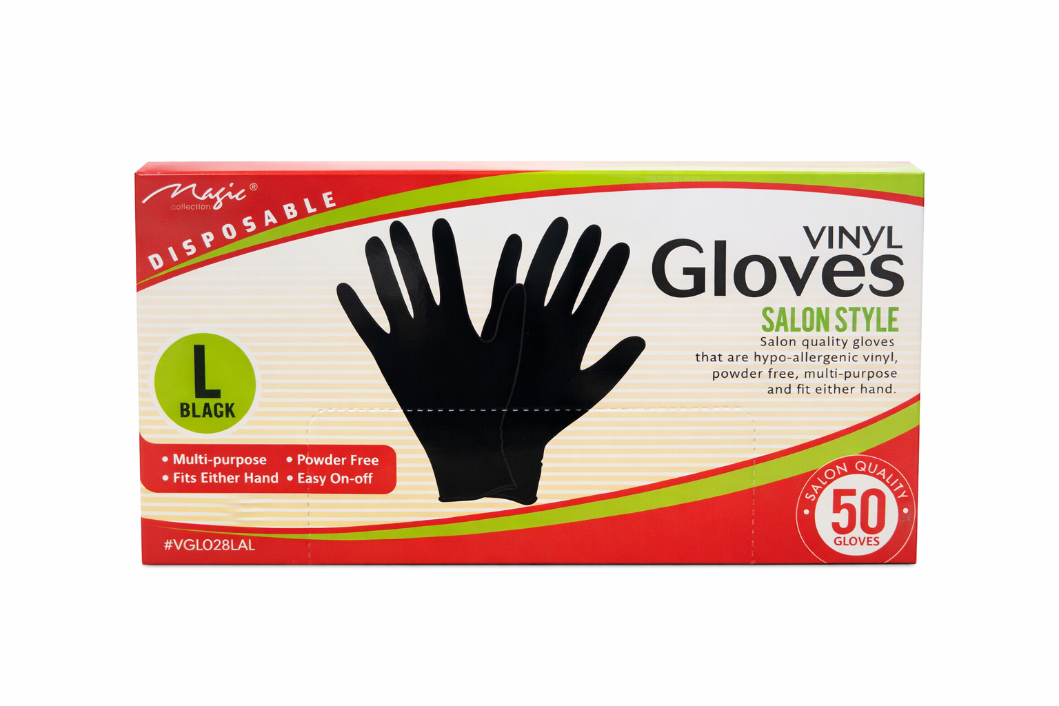Magic Collection Disposable Vinyl Gloves – Black (50 Count) Powder-Free Salon Gloves